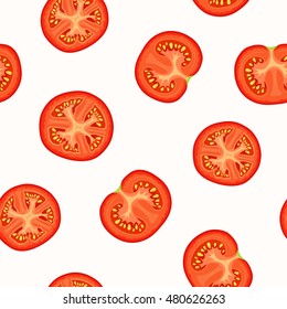 Seamless pattern with a tomatoes. Vector slices of tomato on background for fabric, wallpaper, Thanksgiving Day, wrapping, textile.