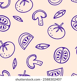 Seamless pattern with tomatoes. Vegetable repeating background for printing on fabric and wrapping paper. Vector illustration