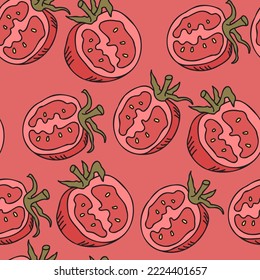 Patrón sin inconvenientes con los tomates. Ilustración vectorial dibujada a mano. Diseño de color plano.
