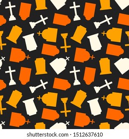 Seamless pattern with tombstone on brown background, vector illustration