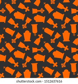 Seamless pattern with tombstone on brown background, vector illustration
