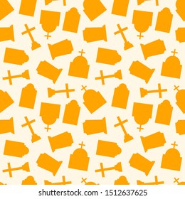 Seamless pattern with tombstone on cream background, vector illustration
