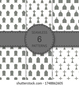 Seamless pattern with tombstone on white background, vector illustration