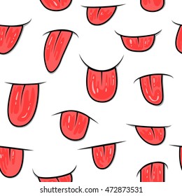 Seamless pattern of tongues in cartoon. Vector background
