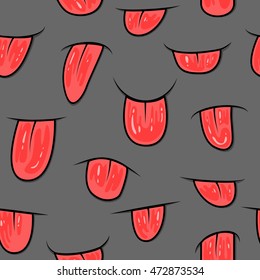 Seamless pattern of tongues in cartoon. Vector background