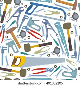 Seamless pattern with tool icons. Colorful illustration of repair tools for decoration. Vector.