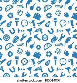 seamless pattern with tools, carpentry tools blue icons on white background