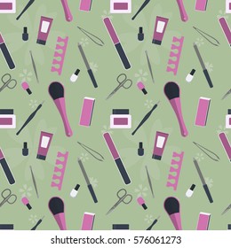 seamless pattern of tools for manicure and pedicure