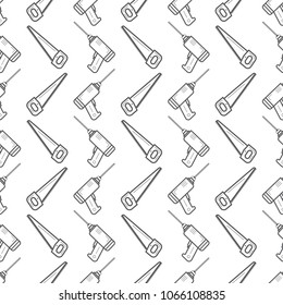 Seamless pattern with tools for repair and construction on white background. Vector illustration