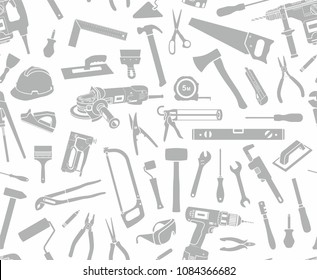 Seamless pattern of Tools Silhouette isolated on white background