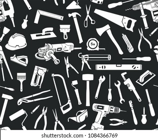 Seamless pattern of Tools Silhouette isolated on black background - Powered by Shutterstock - Get 15% off with code: PIKWIZARD15