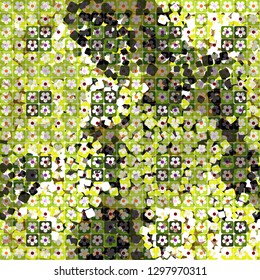 Seamless pattern. The top layer consists of flowers inscribed in squares, of different transparency. Background consisting of chaos of rounded squares. Editable.