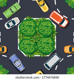 Seamless pattern Top View from above the intersection of the street with the people of the city map module. Infrastructure of the town with streets illustration design creative