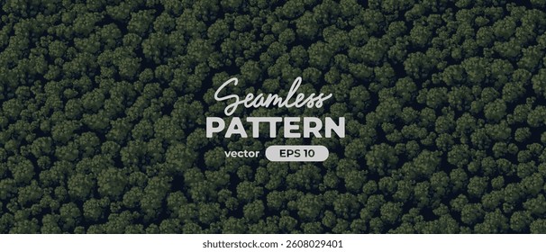 Seamless pattern. Top view of a forest. View from above. Green trees. Wild nature landscape. Car on a winding road. Countryside highway. Mountain serpentine. Vector illustration. Adventure banner.