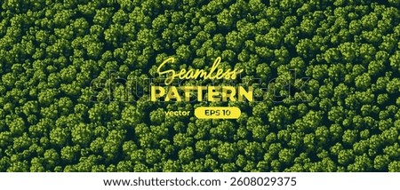 Seamless pattern. Top view of a forest. View from above. Green trees. Wild nature landscape. Car on a winding road. Countryside highway. Mountain serpentine. Vector illustration. Adventure banner.