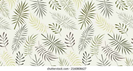 Nahtlose Muster der topischen Palmenblätter auf weißem Hintergrund. Moderner Sommer-Branch-Design für Papier, Deckel, Stoff, Inneneinrichtung