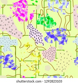 Seamless pattern topographic map. Abstract figure spots. Geometric line figures. Template for printing on fabric or paper.