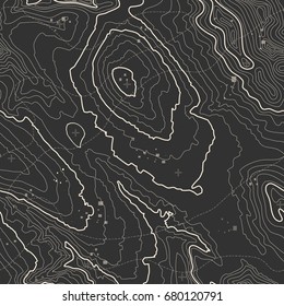 Seamless pattern. Topographic map background with space for copy Seamless texture. Line topography map contour background , geographic grid . Mountain hiking trail over terrain .