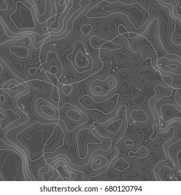 Seamless pattern. Topographic map background with space for copy Seamless texture. Line topography map contour background , geographic grid . Mountain hiking trail over terrain .