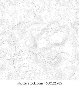 Seamless pattern. Topographic map background with space for copy Seamless texture. Line topography map contour background , geographic grid . Mountain hiking trail over terrain .