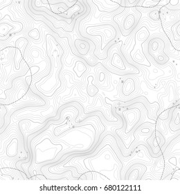 Seamless pattern. Topographic map background with space for copy Seamless texture. Line topography map contour background , geographic grid . Mountain hiking trail over terrain .
