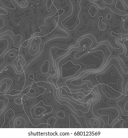 Seamless pattern. Topographic map background with space for copy Seamless texture. Line topography map contour background , geographic grid . Mountain hiking trail over terrain .