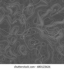 Seamless pattern. Topographic map background with space for copy Seamless texture. Line topography map contour background , geographic grid . Mountain hiking trail over terrain .