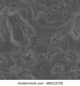 Seamless pattern. Topographic map background with space for copy Seamless texture. Line topography map contour background , geographic grid . Mountain hiking trail over terrain .