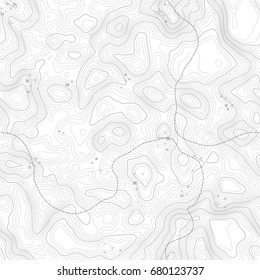 Seamless pattern. Topographic map background with space for copy Seamless texture. Line topography map contour background , geographic grid . Mountain hiking trail over terrain .