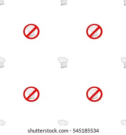 Seamless pattern of toques and signs "chef hats are prohibited"