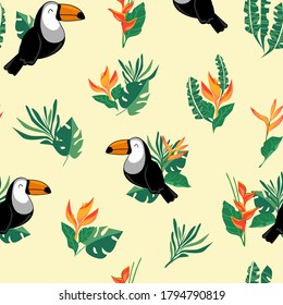 Seamless Pattern Toucan bird. Exotic bird background. Textile print. Vector
