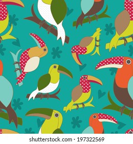 Seamless pattern with toucan birds. 