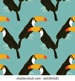 Seamless pattern Toucan a  exotic bird Vector illustration