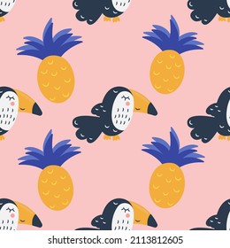 seamless pattern toucan and pineapple