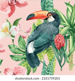 Patrón sin igual con flores toscanas y tropicales Ilustración de color de agua