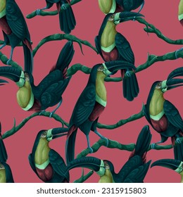 Seamless pattern with toucans. Vector