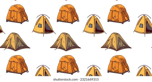 Seamless pattern with tourist tent, vector illustration on a white background