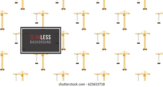 Seamless pattern with tower crane. Inspired by variety of road, building machinery. Vector background for decoration for children's room, invitations, website, mobile app.