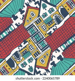 Seamless pattern with  town  houses
. Vector illustration