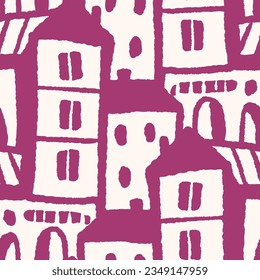 Seamless pattern with  town  houses.  Vector illustration  
