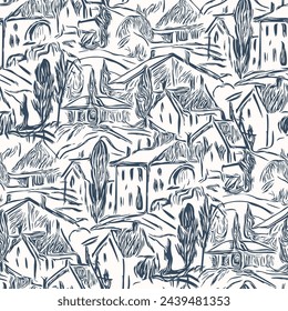 Seamless pattern with  town  houses. Vector illustration.
