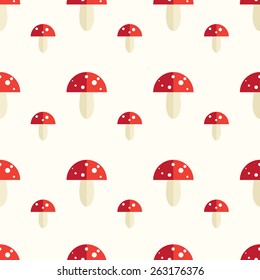 Seamless pattern with toxic amanita mushrooms. Fly-agaric background.