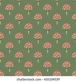 Seamless pattern with toxic amanita mushrooms.