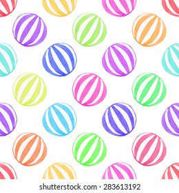 Seamless pattern with toy ball. Hand-drawn background. Vector illustration. Real watercolor drawing.