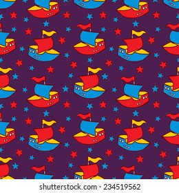 Seamless pattern with toy boats. Cartoon style.