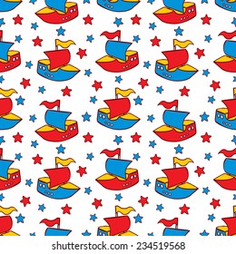 Seamless pattern with toy boats. Cartoon style.