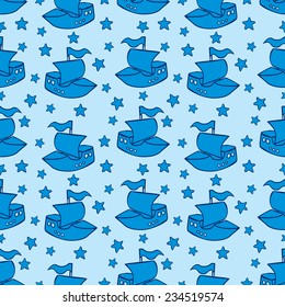 Seamless pattern with toy boats. Cartoon style.