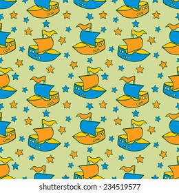 Seamless pattern with toy boats. Cartoon style.