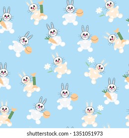 Seamless pattern of toy bunnies for baby printing, fabric