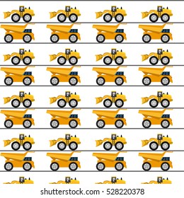 Seamless pattern with toy cars. Front end loader and dozer. For little boy's fashion. Flat design. 